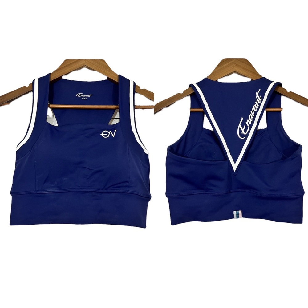 Enavant Active ENVT Navy Blue White Triangle Racerback Bra Top Sport Bra Size M